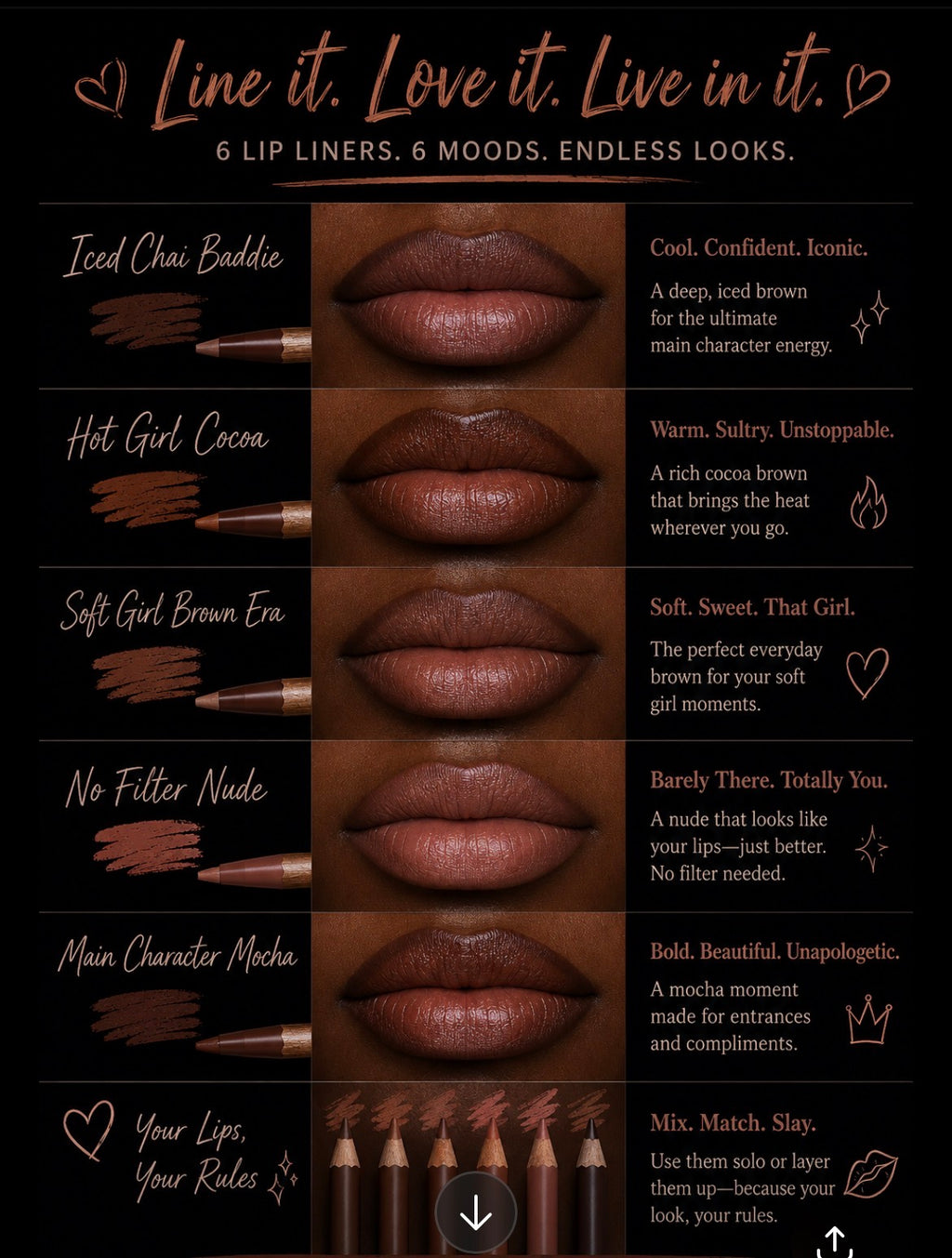 ALL SHADES OF BROWN LIP LINERS