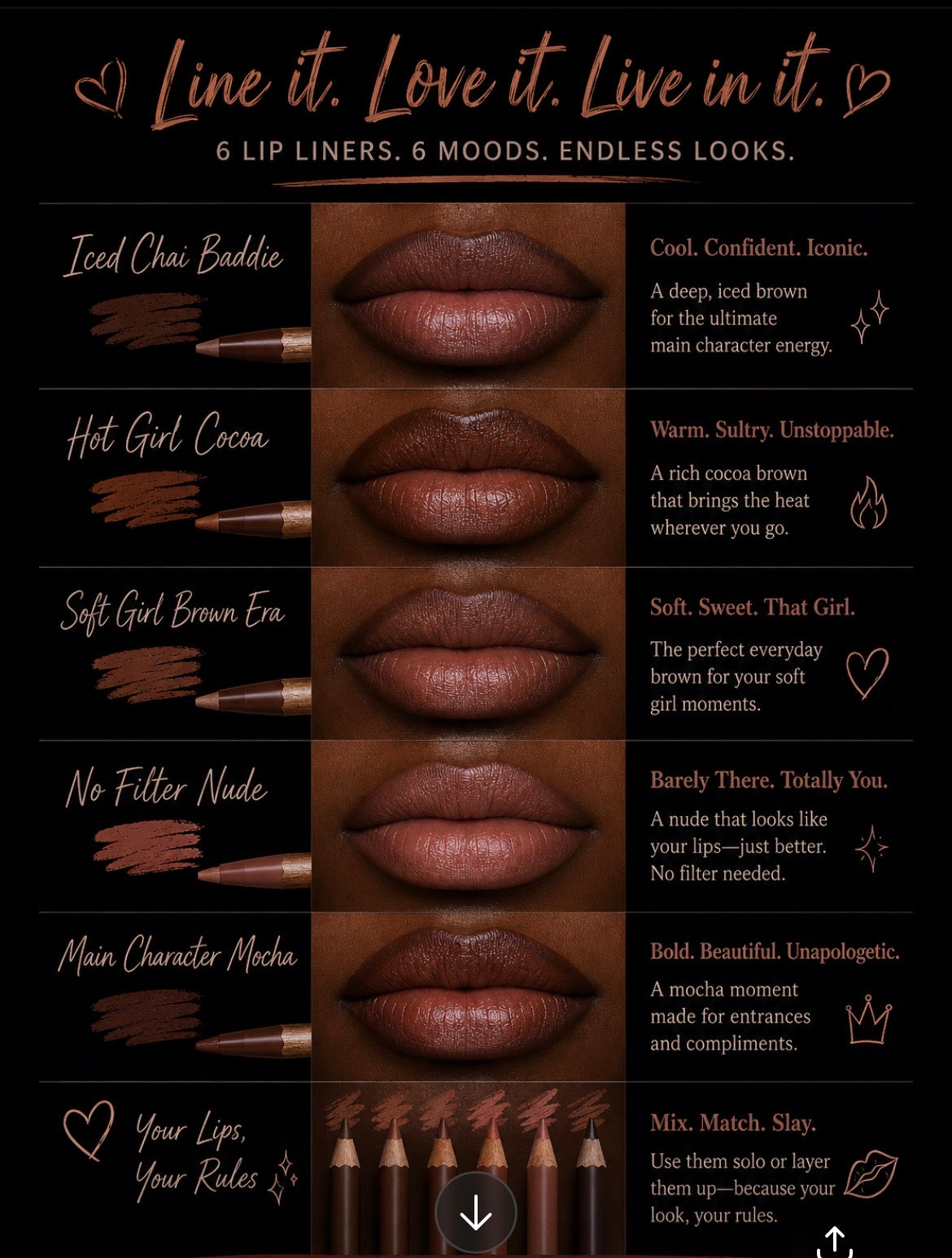 ALL SHADES OF BROWN LIP LINERS